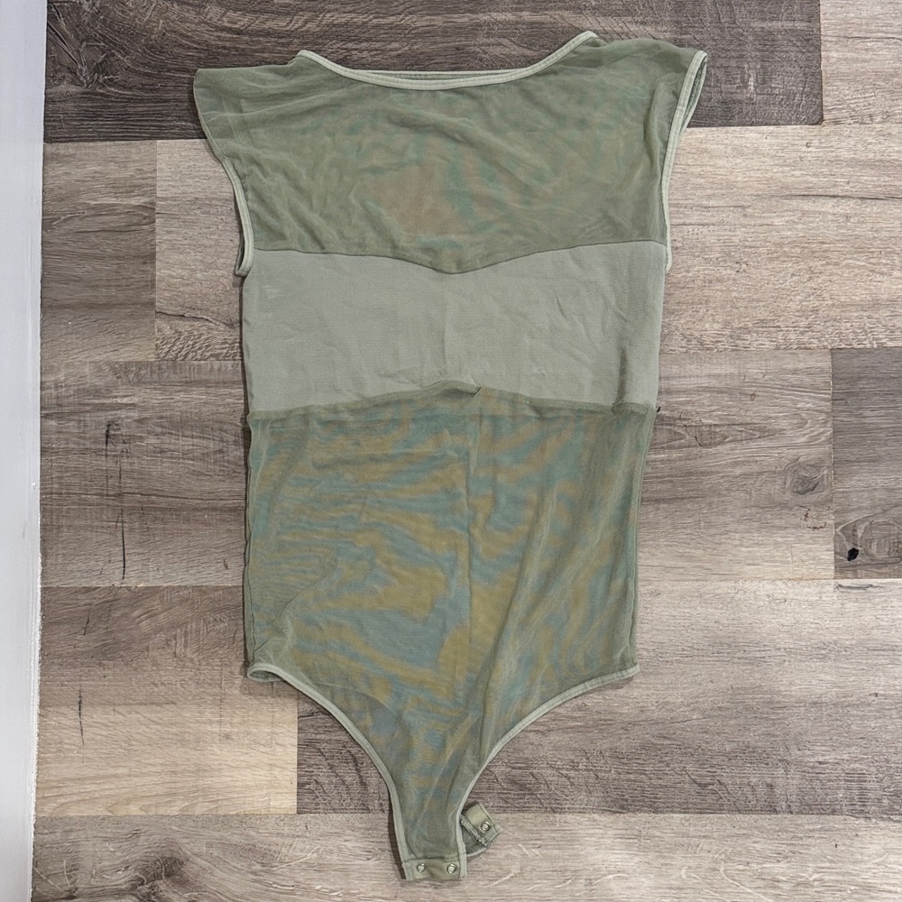 Free People Sheer Olive Bodysuit